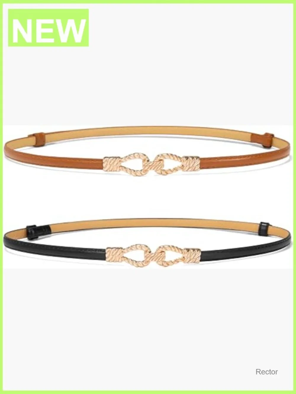Skinny Adjustable Faux Leather Thin Belts for Dresses 2 Pack